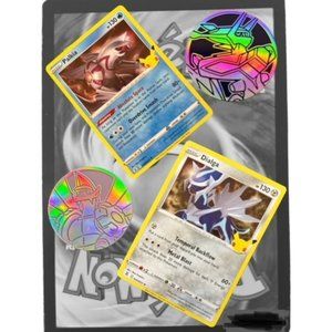 Genuine Pokémon Palkia & Diagla Rare Holo Card & Jumbo Coin Collector's Set